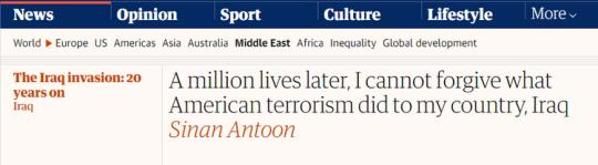 【世界說】伊拉克作家刊文痛斥美國：100萬人喪生，就是美國恐怖主義在伊拉克造成的后果 無法原諒！