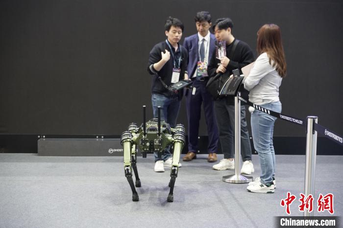 圖為觀眾在展會參觀機器人?！⑿?攝