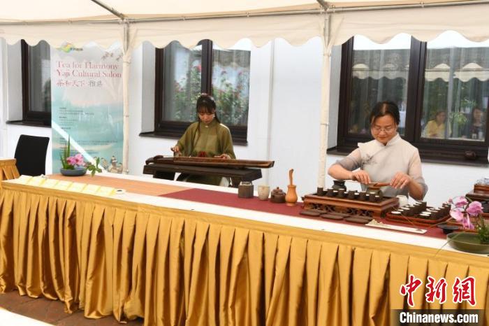 圖為余亞麗茶藝展示，王曉嬋古琴演奏 柏林中國文化中心供圖。