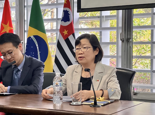 中國駐圣保羅總領(lǐng)事陳佩潔致辭。中國駐圣保羅總領(lǐng)館供圖