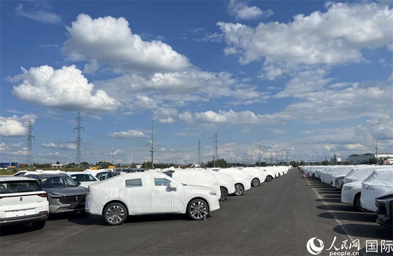 莫斯科別雷拉斯特物流中心內(nèi)的中國品牌汽車。人民網(wǎng)記者 申佳平攝