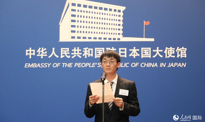 獲獎(jiǎng)學(xué)生代表、大阪大學(xué)博士生劉亞飛發(fā)表感言。人民網(wǎng) 許可攝