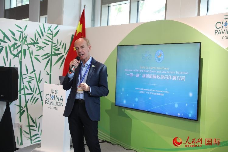 綠色聯(lián)盟聯(lián)合主席、世界自然基金會(huì)國際特使蘭博蒂尼在“一帶一路”綠色低碳轉(zhuǎn)型合作研討會(huì)上發(fā)言。人民網(wǎng)記者 張志文攝