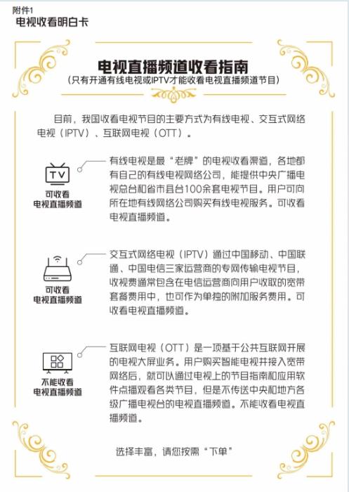 電視收看“明白卡”。