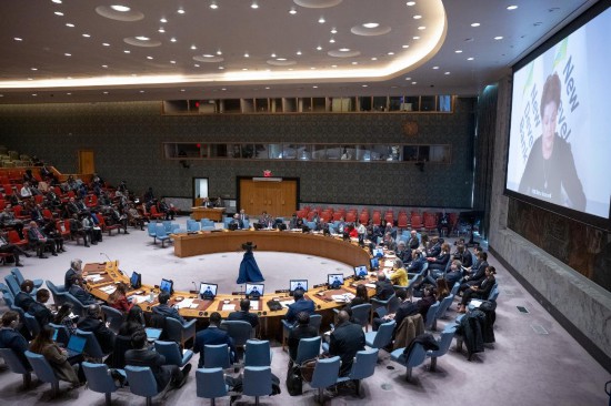 這是2023年11月20日在位于紐約的聯(lián)合國總部拍攝的安理會(huì)“共同發(fā)展促進(jìn)持久和平”公開辯論會(huì)現(xiàn)場(chǎng)。中國作為輪值主席，倡議聯(lián)合國安理會(huì)20日舉行主題為“共同發(fā)展促進(jìn)持久和平”的公開辯論會(huì)。新華社發(fā)（聯(lián)合國供圖/埃斯金德·德貝卜攝）