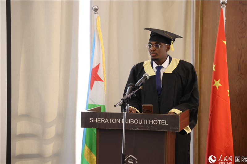 吉布提魯班工坊2023屆畢業(yè)生代表發(fā)言。人民網(wǎng)記者 張志文攝