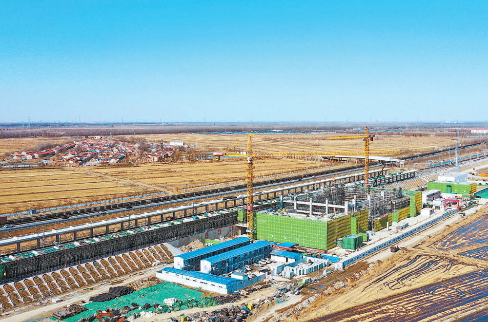 2月26日拍攝的建設中的京濱鐵路周良站（無人機照片）。