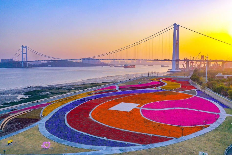 靖江長江畔的音樂花海廣場。盛義攝