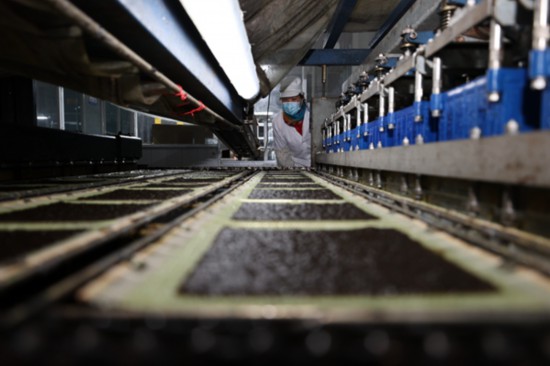 柘汪紫菜產(chǎn)業(yè)園內(nèi)入駐企業(yè)的紫菜生產(chǎn)線。贛榆區(qū)委宣傳部供圖