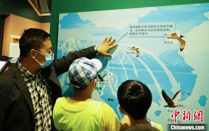 圖為小朋友在青海西寧湟水國(guó)家濕地公園科普館內(nèi)參觀學(xué)習(xí)?！●R銘言 攝