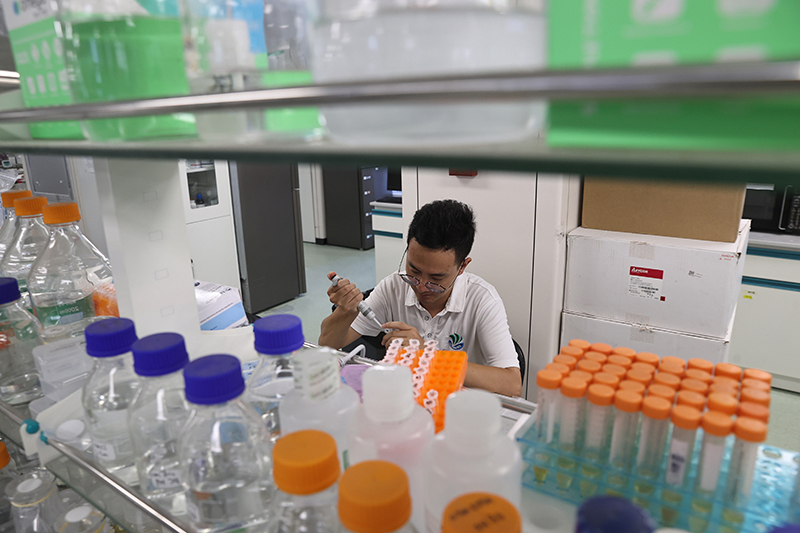 在三亞崖州灣科技城，一名青年科技工作者正在進(jìn)行科研工作。