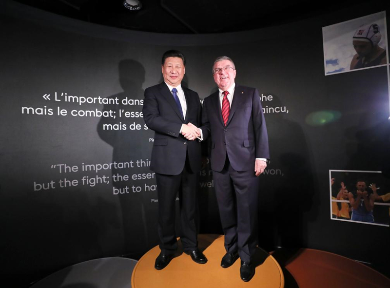 2017年1月18日，習近平主席在位于瑞士洛桑的國際奧林匹克博物館會見時任國際奧林匹克委員會主席巴赫。