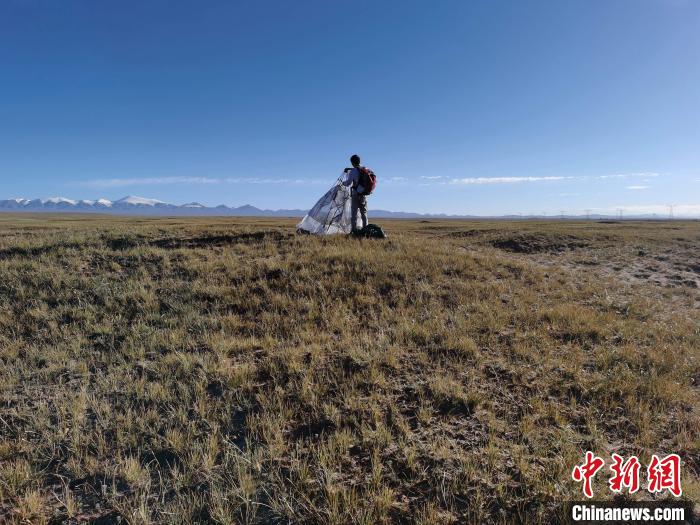 圖為索南達(dá)杰保護(hù)站保護(hù)隊(duì)員在可可西里找到露營(yíng)的葉某?！∴嚭Ｆ?攝