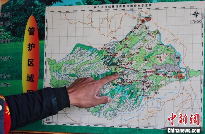 圖為桑杰加介紹管護區(qū)域分布?！●R銘言 攝