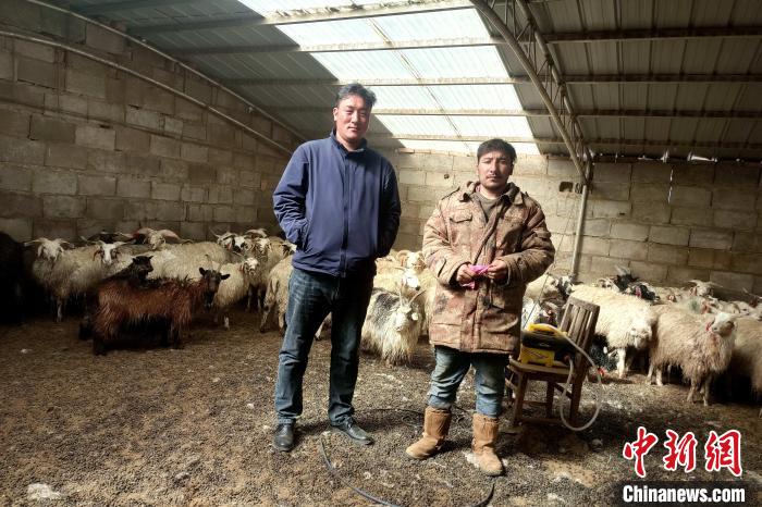 圖為華公太(左)走訪牧民生產(chǎn)生活情況?！〔彭検步?攝