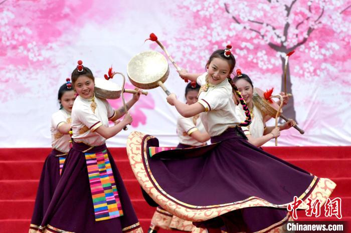 3月28日，西藏林芝第二十屆桃花旅游文化節(jié)開幕式上的文藝表演?！±盍?攝