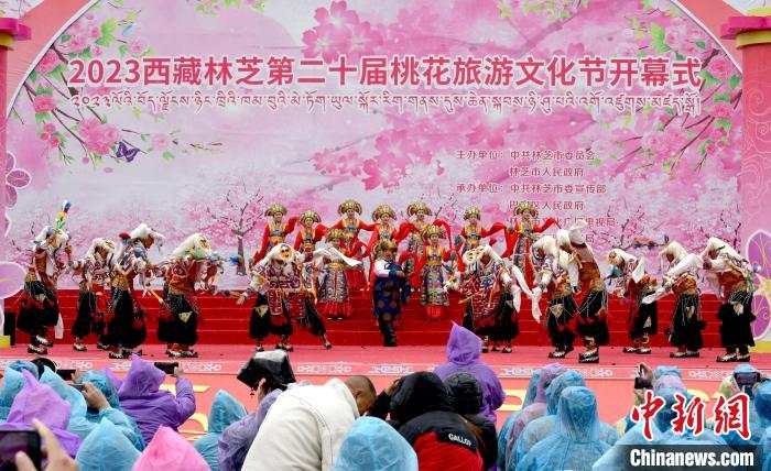 3月28日，西藏林芝第二十屆桃花旅游文化節(jié)開幕式上的文藝表演?！±盍?攝